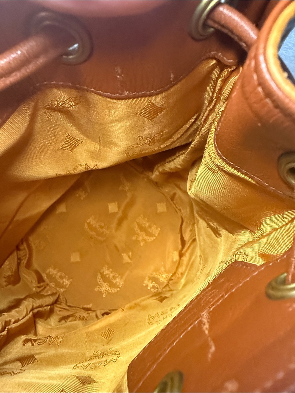 MCM Cognac Visetos Mini Monogram Bucket Crossbody - Picture 9 of 12